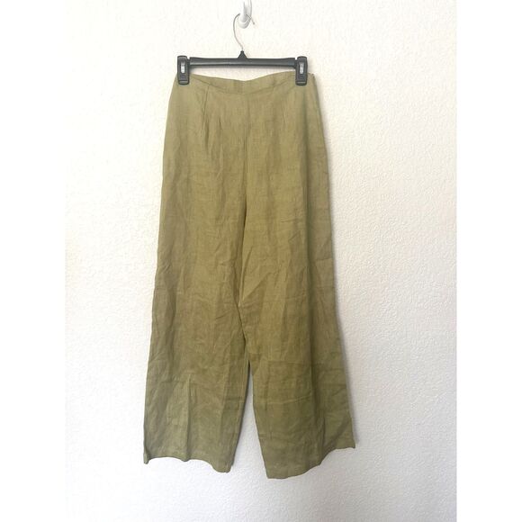 Zulu & Zephyr Green Linen Wide Leg Pants Size US 4 - Picture 1 of 9